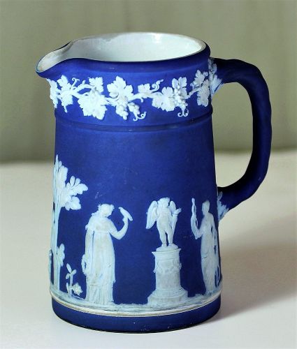 English Wedgwood Jasper Ware Pitcher, dark blue