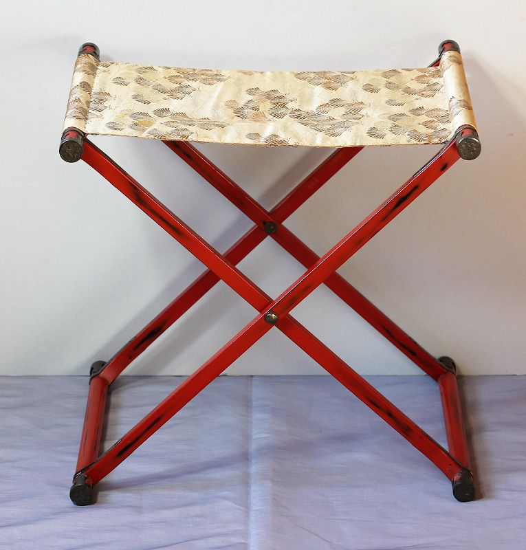 Japanese red Lacquer & Obi fabric Folding Stand