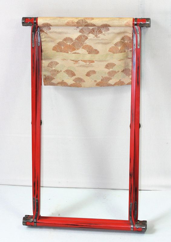 Japanese red Lacquer &amp; Obi fabric Folding Stand