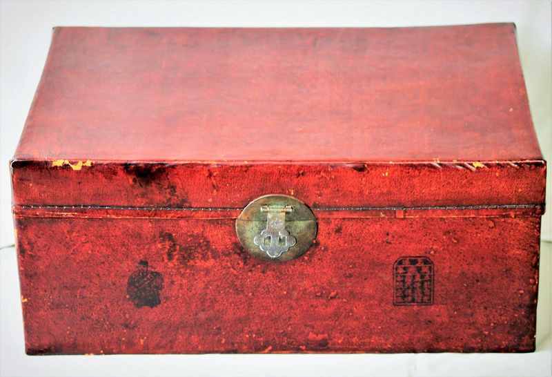 Chinese Leather and Brass hardware lift up top Trunk