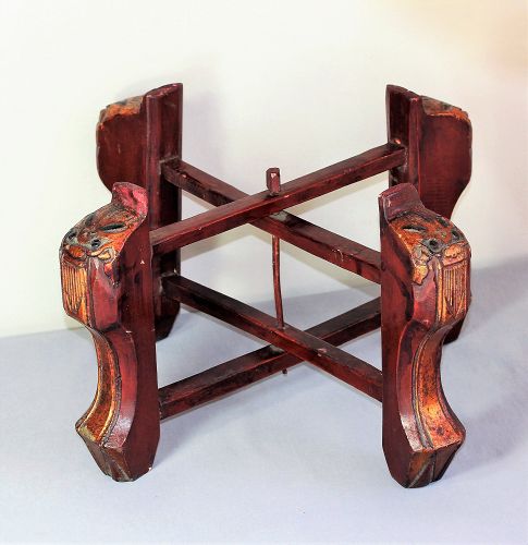 Chinese Lacquer on Wood Foo lion X-cross folding Display Stand