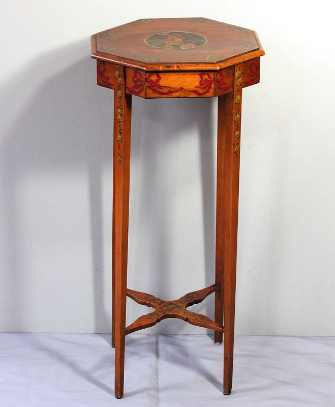 English Satinwood hand painted octagonal tall Table