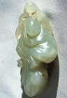 Chinese Nephrite Jade Toggle, boy holding branch
