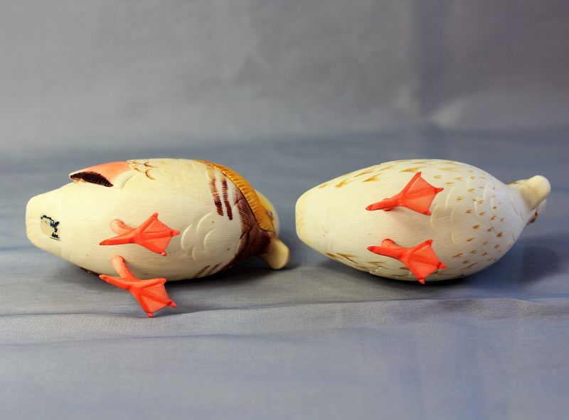 Pair Japanese carved Mandarin Ducks