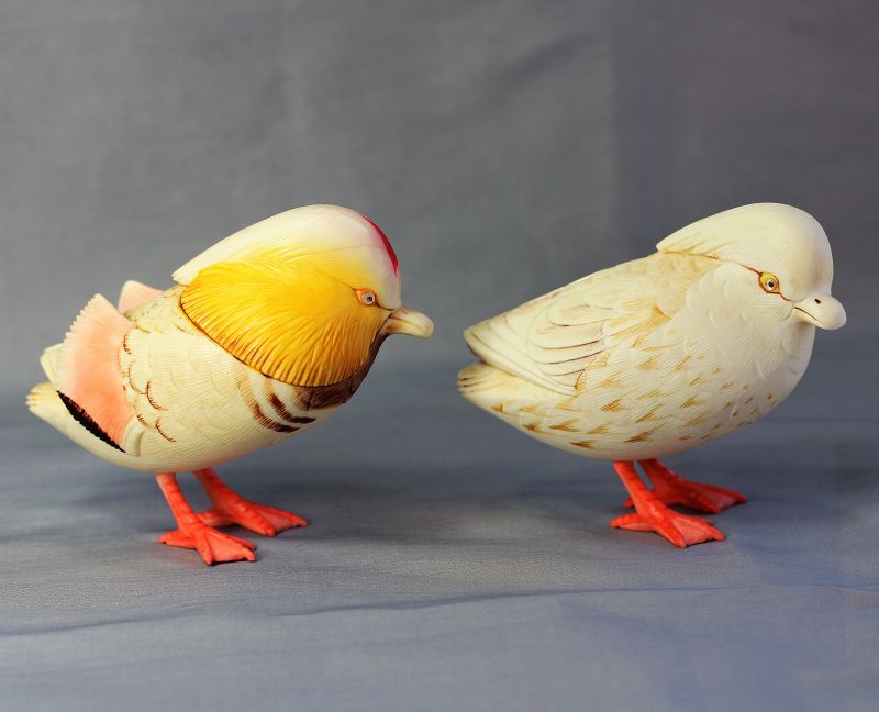 Pair Japanese carved Mandarin Ducks