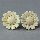 Pair Chinese carved Ivory flower Pedal Earrings, 14K gold clasp