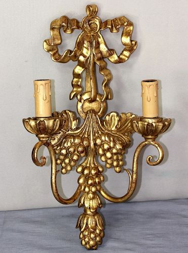 Italian Gilt on Wood carved two(2) light Sconce, Grape design