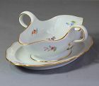 German Meissen Porcelain Gravy Boat with Tray, cross sword mark