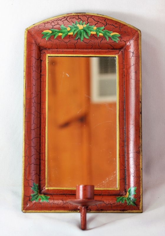 Red Tole Sconce with mirror back