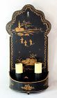 Tole Sconce, gold Chinoiserie design on black
