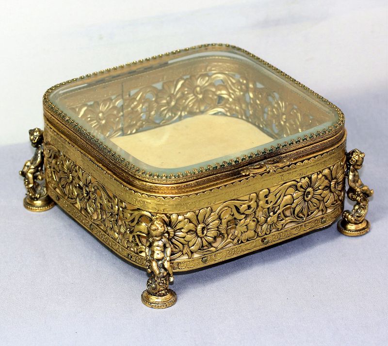 Jewelry Box, Beveled Glass in gilded Metal frame