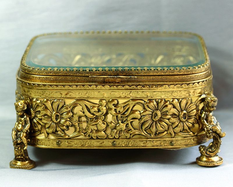 Jewelry Box, Beveled Glass in gilded Metal frame