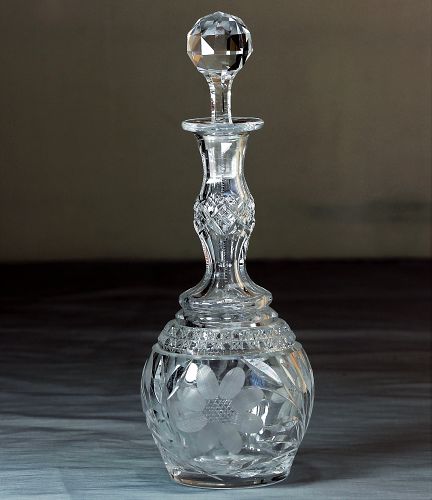 Cut Crystal Decanter with etched Flower decoration