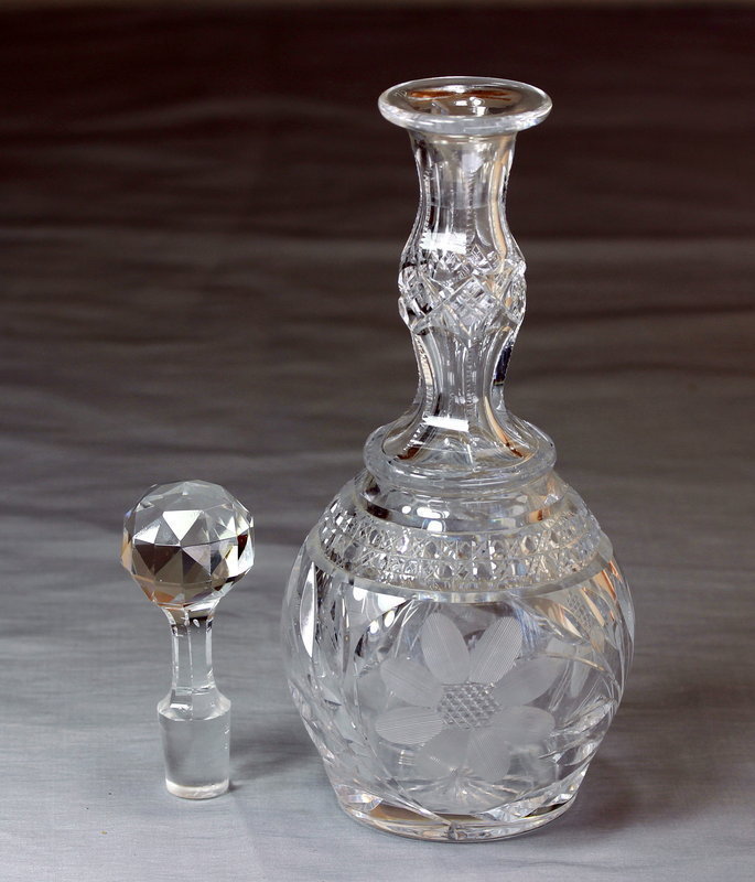 Cut Crystal Decanter with etched Flower decoration