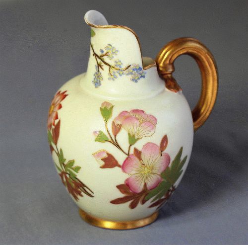 English Worcester Porcelain Pitcher, floral decoration