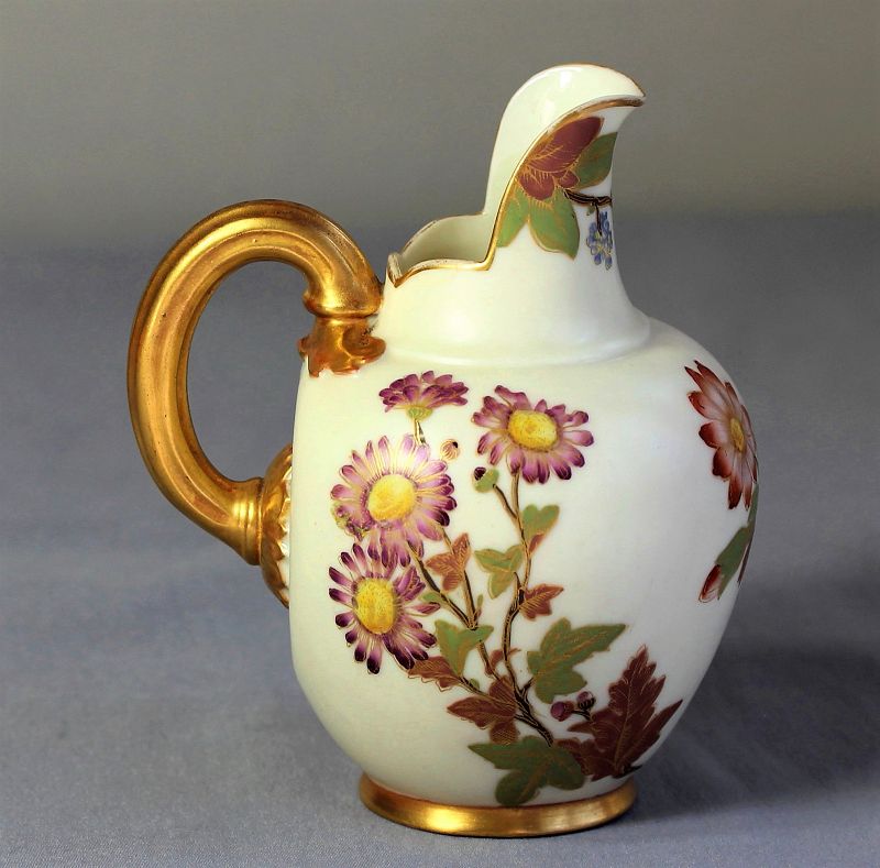 English Worcester Porcelain Pitcher, floral decoration