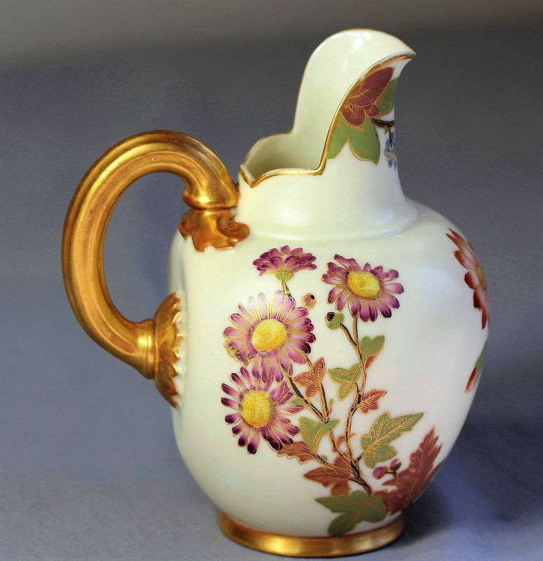 English Worcester Porcelain Pitcher, floral decoration