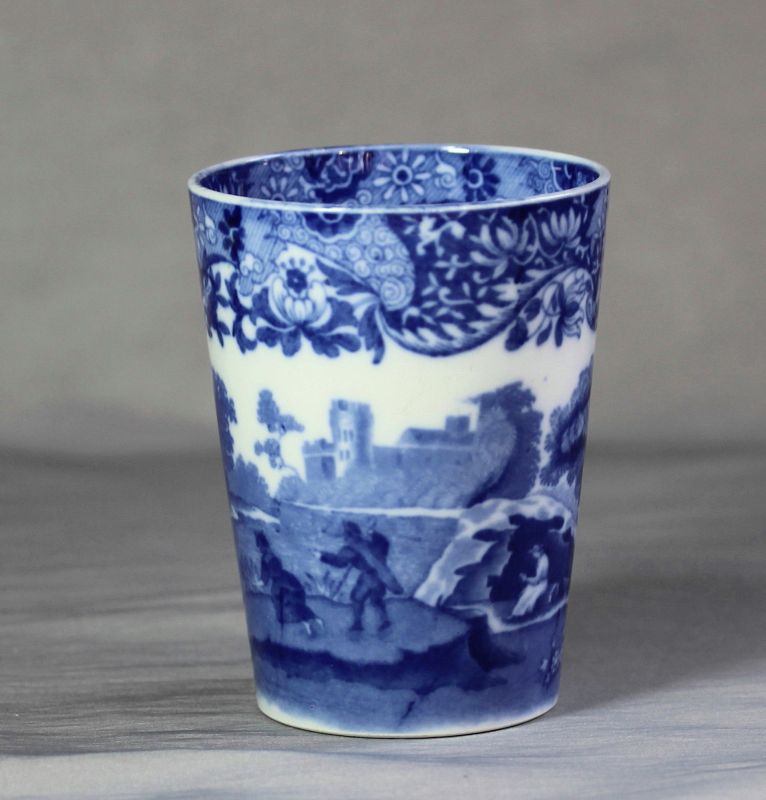 English Spode Copeland porcelain Blue Transferware Beaker