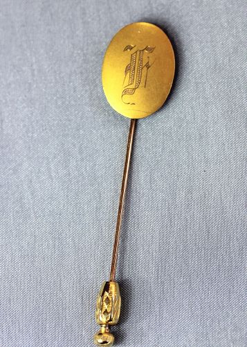 Gold Stick Pin, initial "F" and "10K" marked