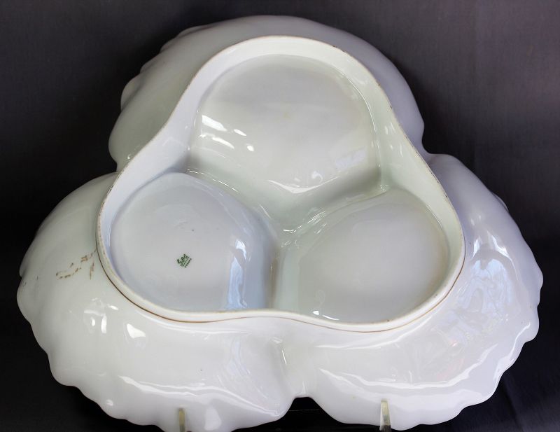 French Limoges Porcelain 3 section Serving Dish with Handle, GDA