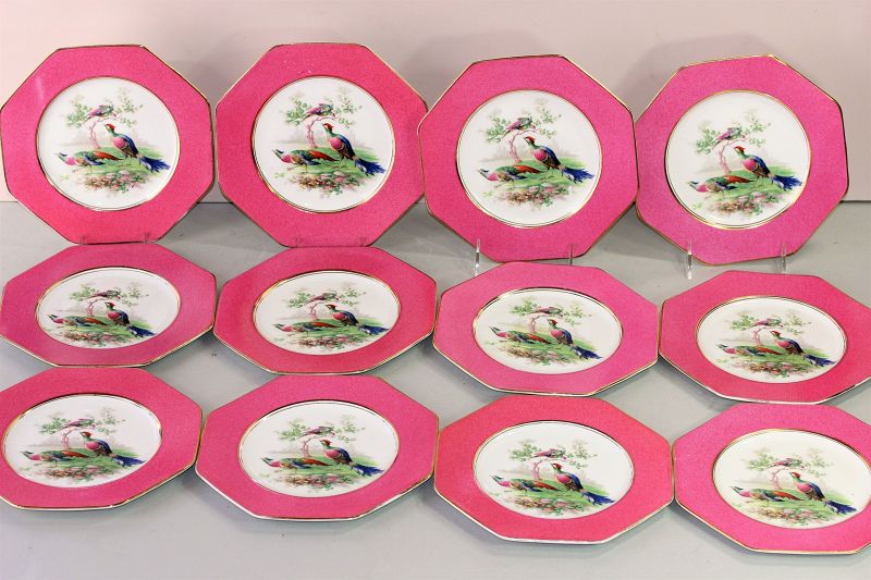 12 English Wedgwood Porcelain Pheasant Game Plates