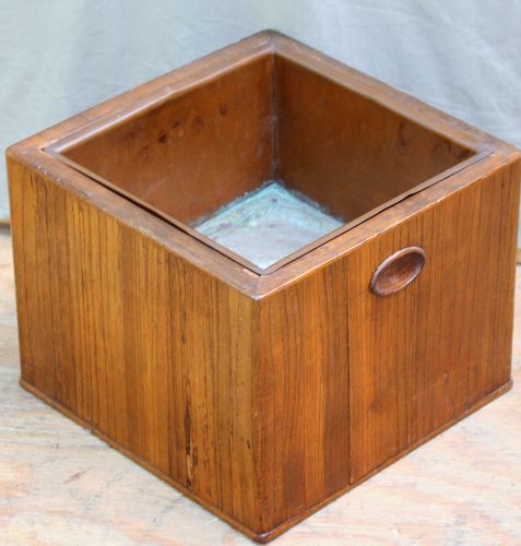 Japanese Kiri wood square Hibachi with copper liner