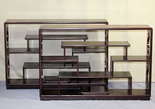Pair Chinese Hardwood Scholar's Display Shelves