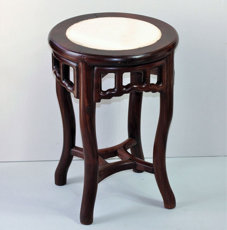 Chinese Blackwood & mottled white Marble top round Stool/table
