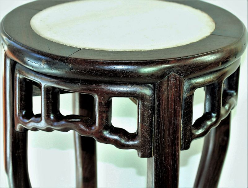 Chinese Blackwood &amp; mottled white Marble top round Stool/table
