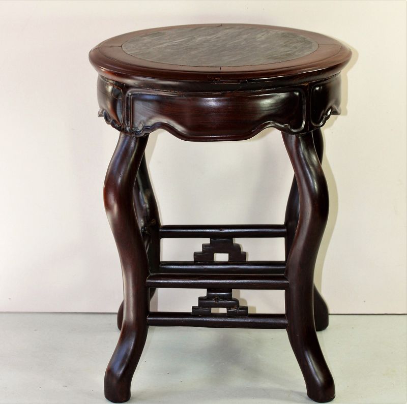 Chinese Blackwood & Natural Mottled Marble top round Stool/table