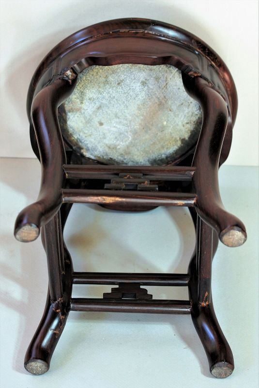 Chinese Blackwood &amp; Natural Mottled Marble top round Stool/table