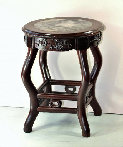 Chinese Blackwood & Natural gray mottled Marble top round Stool/table