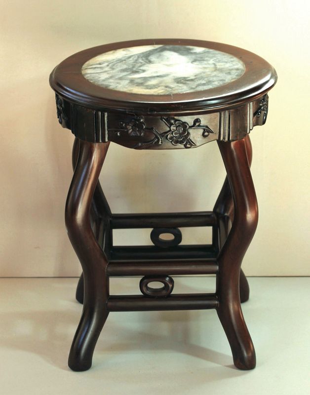 Chinese Blackwood & Natural gray mottled Marble top round Stool/table