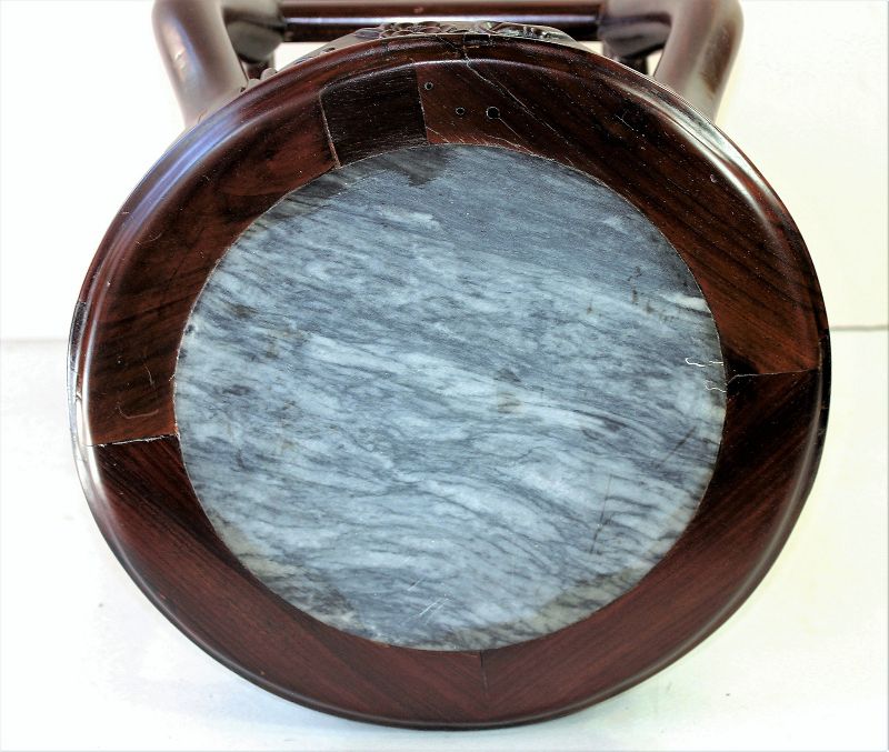 Chinese Blackwood &amp; Natural gray Mottled Marble top round Stool/table