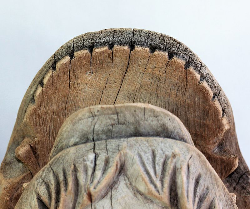 Pr. Japanese carved Wood Shrine Guardian Lions