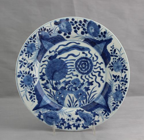 Chinese Export Kangxi Blue & White Porcelain Charger, Peony