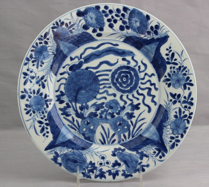 Chinese Export Kangxi Blue & White Porcelain Charger, Peony