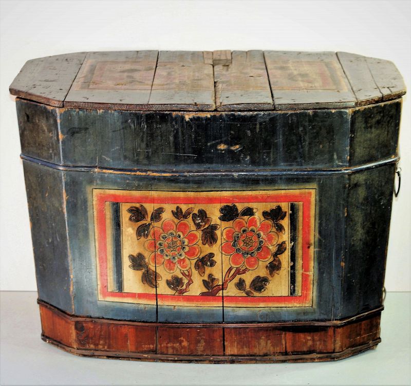 Chinese Polychrome painted on Wood Storage Box or Trunk