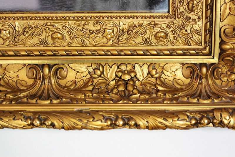 Gold large Mirror, deep multiple step, gilt on carved wood