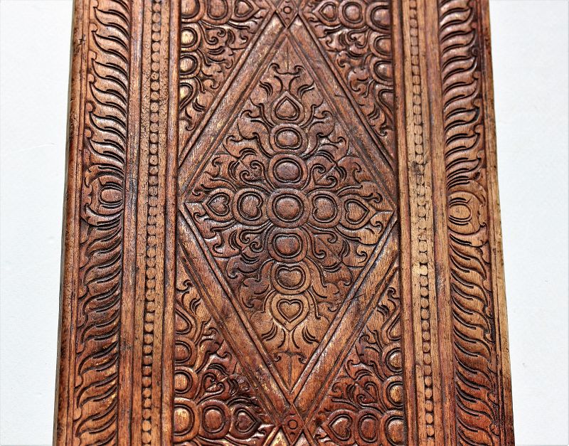 Tibetan Himalayan Manuscript Cover, heavy large carved Wood