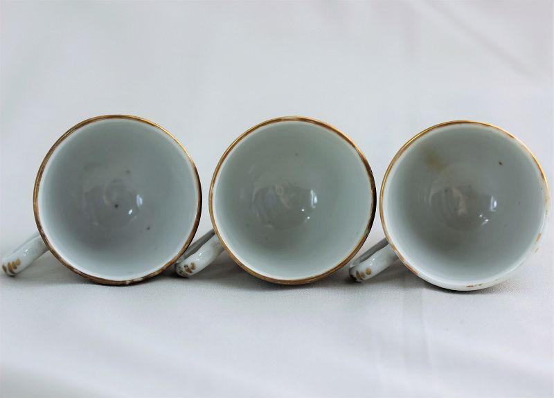 3 Chinese Export Rose Medallion Porcelain Demitasse Cups &amp; Saucers
