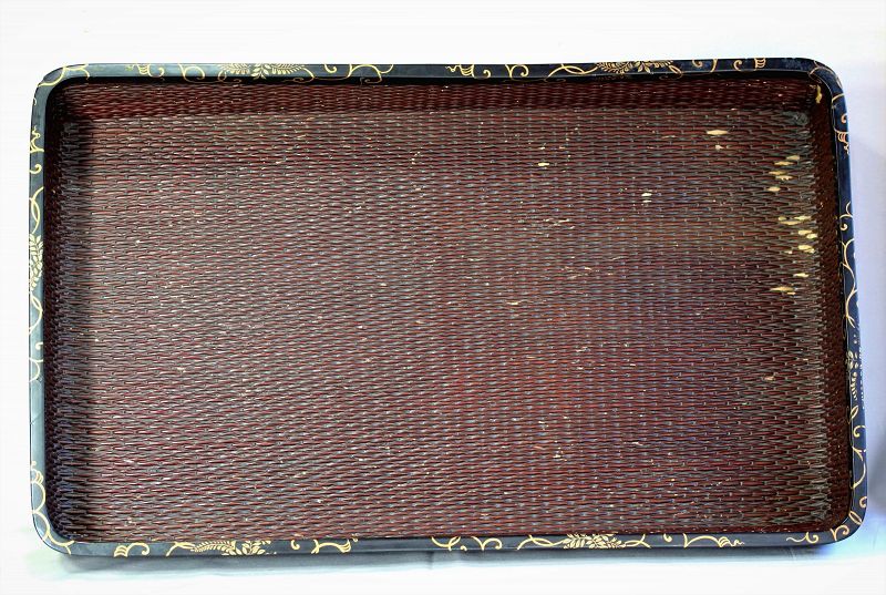 Japanese Kimono Tray,  Lacquer on Reed with Lacquer top trim