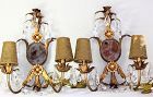 Pair 2 lights gilded metal Sconces with gold beads shades