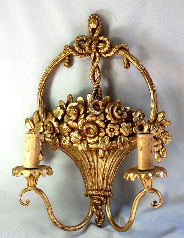 Gilded on wood carved 2 light Wall Sconces