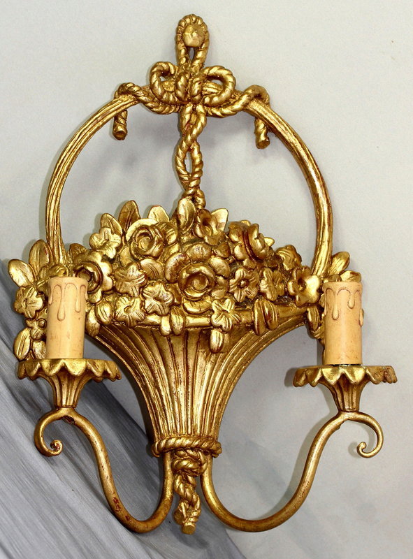 Gilded on wood carved 2 light Wall Sconces