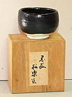 Japanese Black Raku Pottery miniature Tea Bowl, or Chawan in box