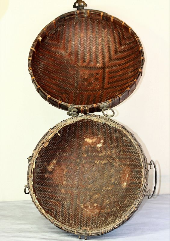 Chinese Dome top Bamboo covered Basket on stand