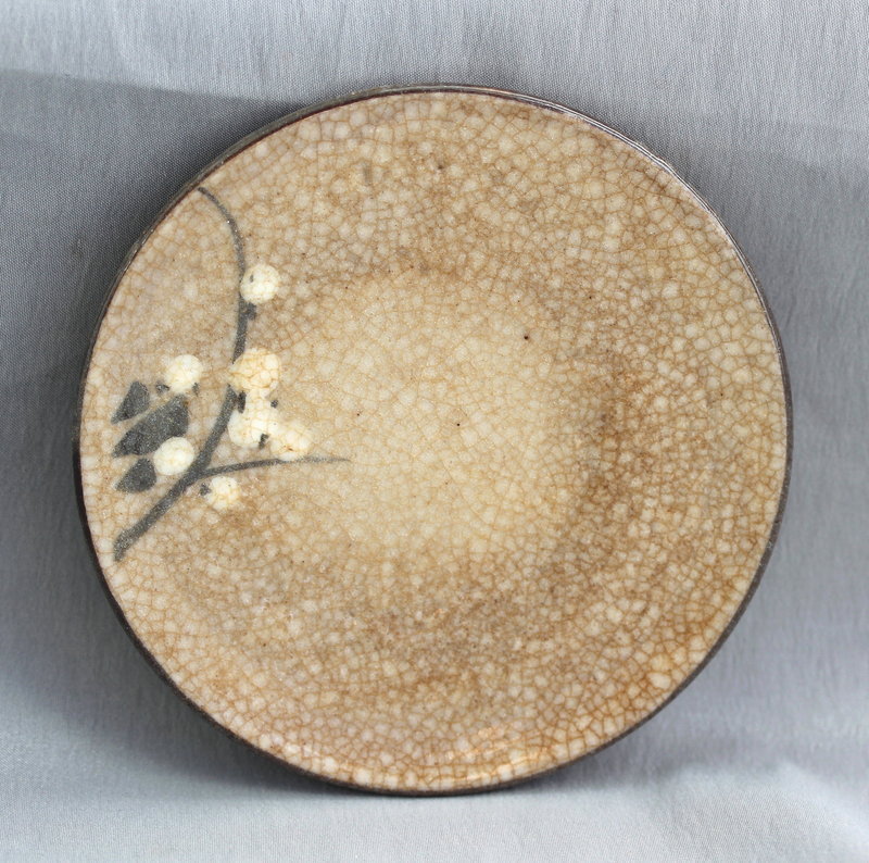 Japanese Earthenware Dish, brown cracked glaze
