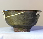 Japanese Earthenware Bowl, black with white splash design