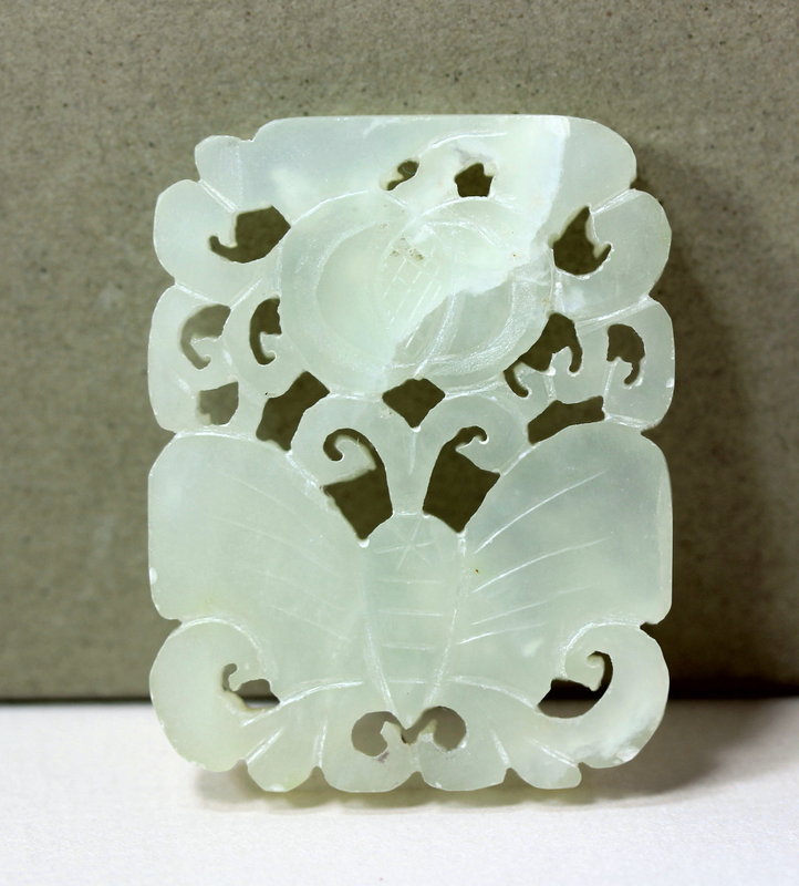 Chinese Nephrite Pendant or Plaque, carved Butterfly, 19th C.